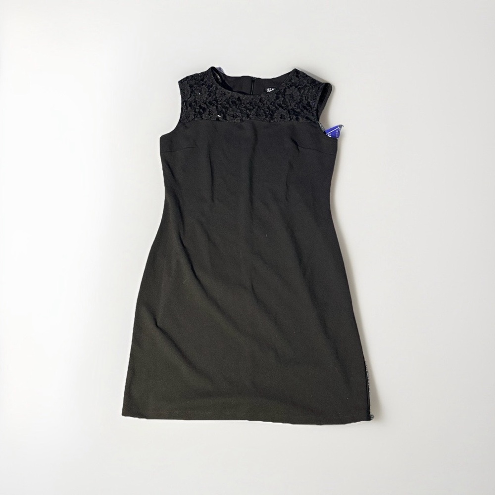 SLNY Black Sleeveless Lace Embellished Midi Dress Sz 16 NWT